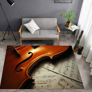 Violin Design Rug Music Carpet, Music Note Rug, Violin Rug, Fan Rug, Musical Instruments Rug, Musicians Rug, Music Room Rugs,Music Room Gift