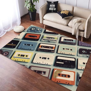 Classic Cassette Rug, 90s Rug, Tape Rug, Personalized Retro Design Rug, Colorful Cassette Carpet, Music Tape Carpet, Music Lover Gift
