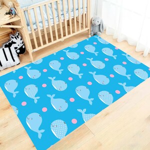 Sea World Nursery Rug Whale Playmat for Kids Room, Whale Nursery Rug, Under the Sea Toddler Rug, Fish Non Slip Activity Rug, Daycare Mat