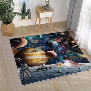 3D Galaxy Rug, Solar System Space Carpet, Space Custom Rug, Living Room Carpet, Children&#39;s Room Rug,Digital Printed Carpet,Space Room Carpet