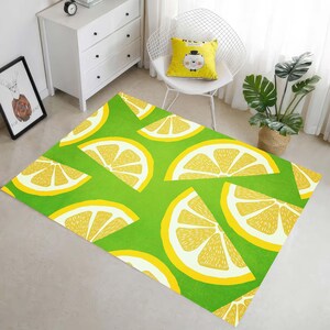 Lemon Slice Rug Citrus Themed Carpet Fruit Pattern Decor, Kitchen Decor Summer Rug, Fruit Lover Gift, Kitchen Gift