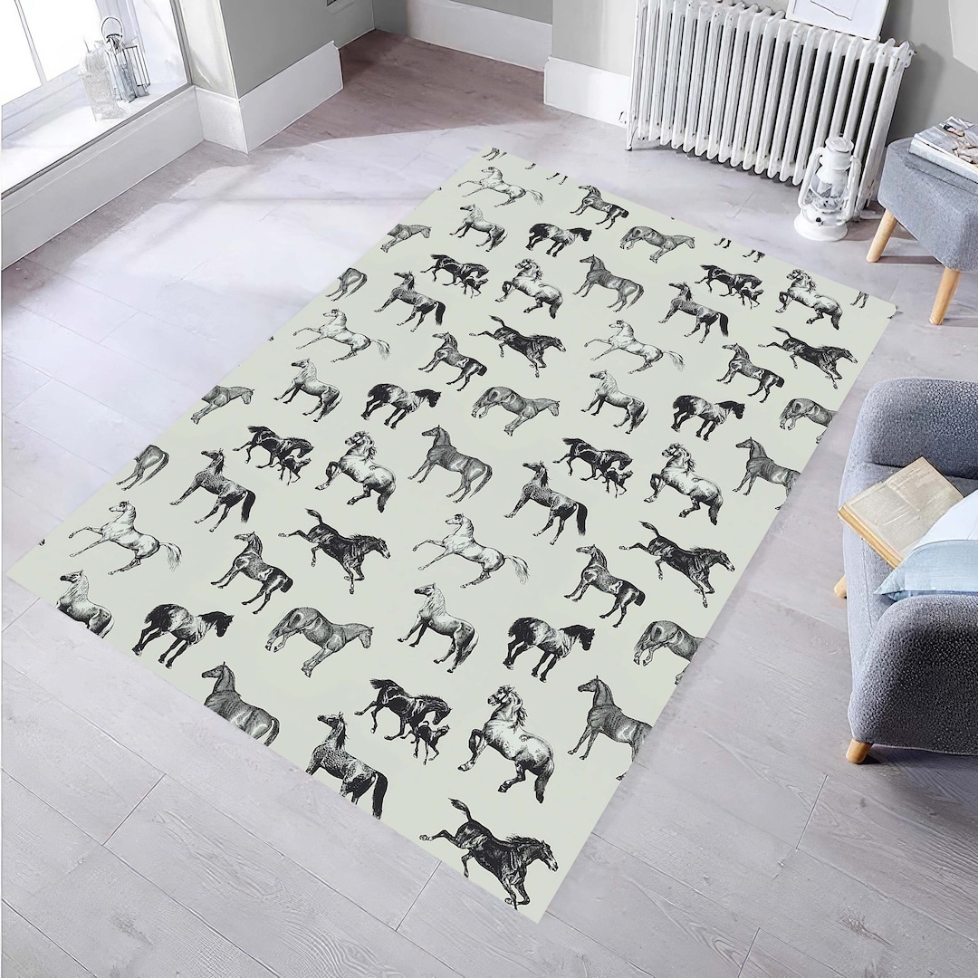 Horse Pattern Rug Animal Carpet, Horse Herd Rug, Animal Themed Rug ...