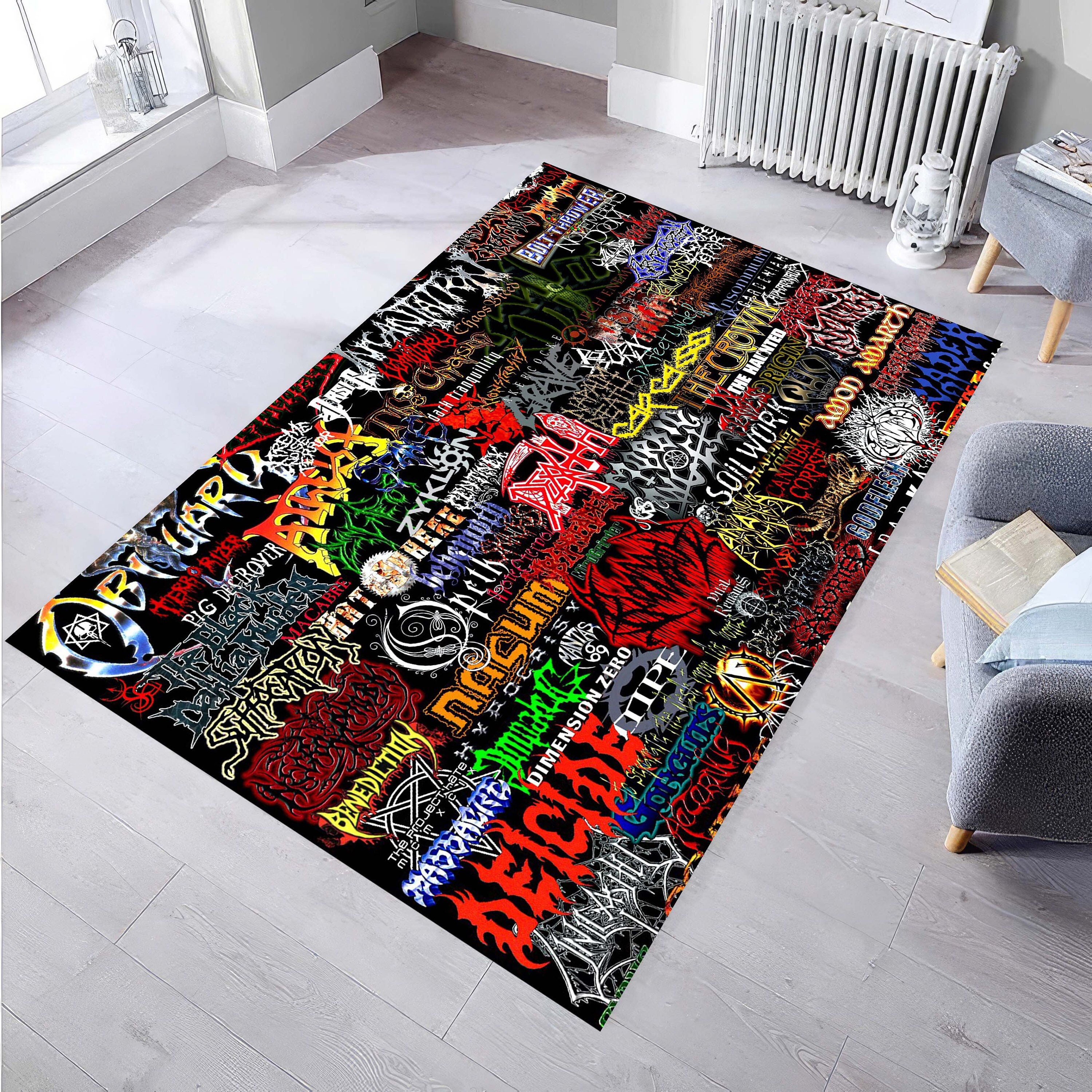 Discover Rock Music Group Carpet, Metal Music Logo Carpet, Famous Rock Band Logos Rug, Teenage Room Music Mat, Heavy Metal Rug, Gift For Music Lover