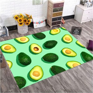 Avocado Pattern Rug Green Carpet, Kitchen Rug, Fruit Printed Rug, Avocado Rug, Area Rug, Custom Rug, Personalized Rug, Green Rug