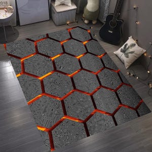 Cool Neon Hexagons Rug Gamer Carpet, Gaming Decor, E-Sport Rug, Gaming Rug, Game Room Rug, Gamer Teppich, Popular Rug, Gamer Gifts