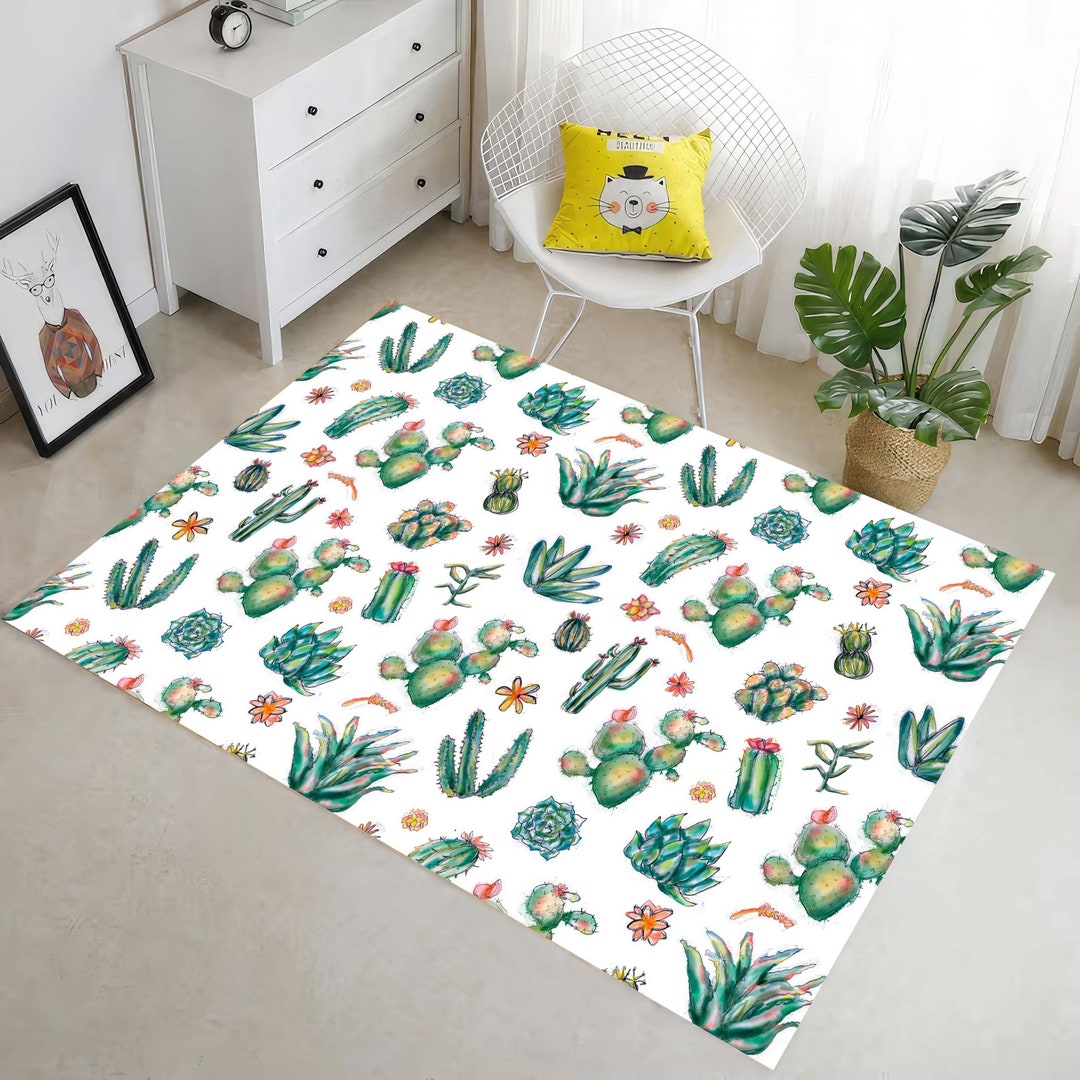 Cactus Flowers Area Rug, Cactus Carpet, Cactus Carpet for Classroom for ...