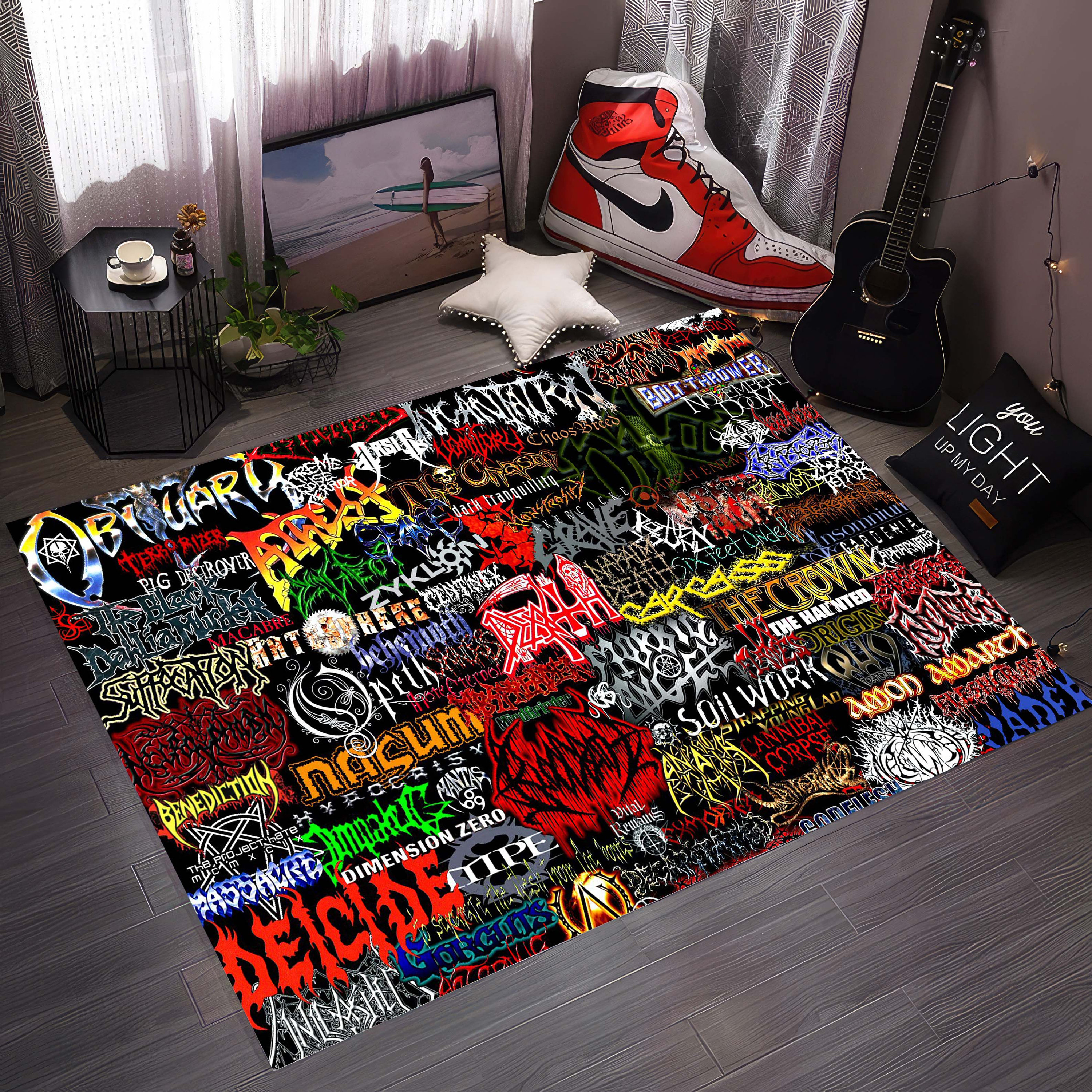 Discover Rock Music Group Carpet, Metal Music Logo Carpet, Famous Rock Band Logos Rug, Teenage Room Music Mat, Heavy Metal Rug, Gift For Music Lover