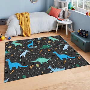 Dino Nursery Rug, Dinosaur Themed Rug, Jurassic Playmat for Kids Room, Dinosaur Playroom Rug, Kids Room Rug With Animals, Dinosaur Floor Mat