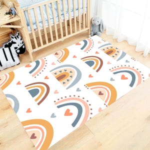 Rainbow Nursery Rug, Colorful Hand Drawn Rainbows Carpet, Boho Cute Rainbow Rug, Girl Room Rug, Rainbow Decor, Gift For Nursery Decor