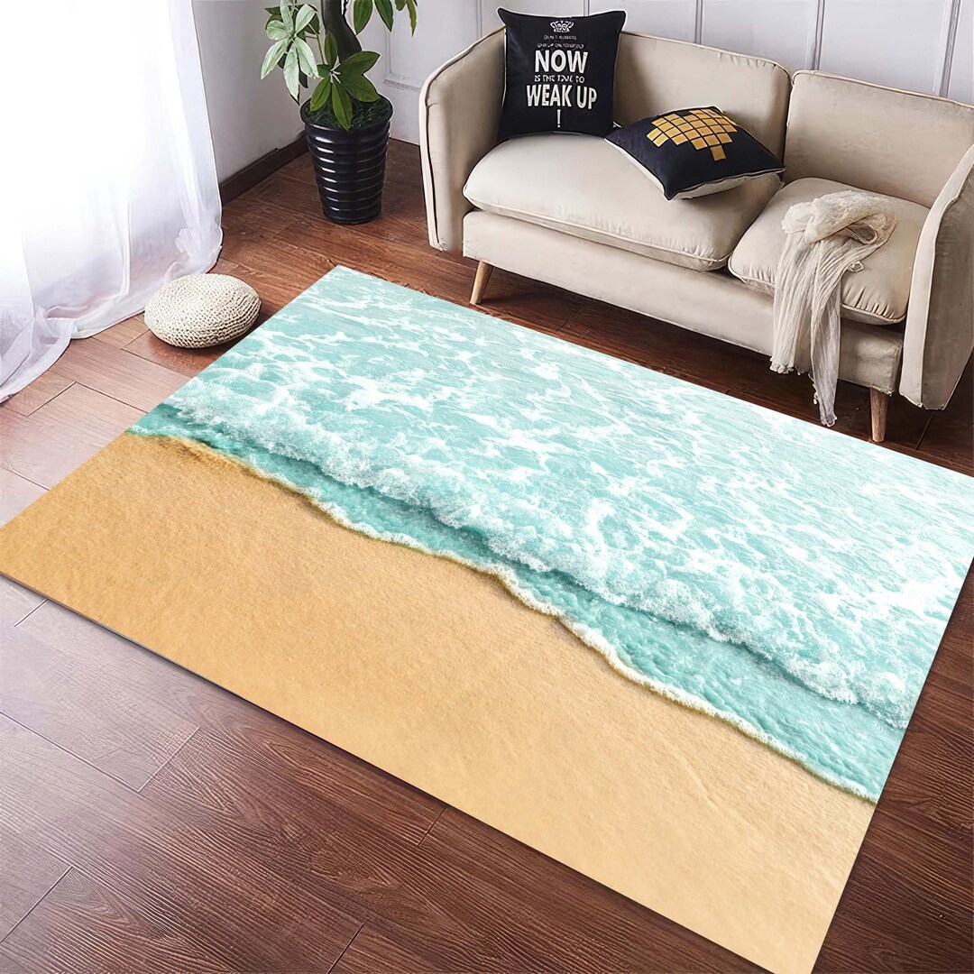 Beach Type Rug Beach Theme Rug Ocean Wave Carpet Coastal Home Decor, Sea Shore Rug ...