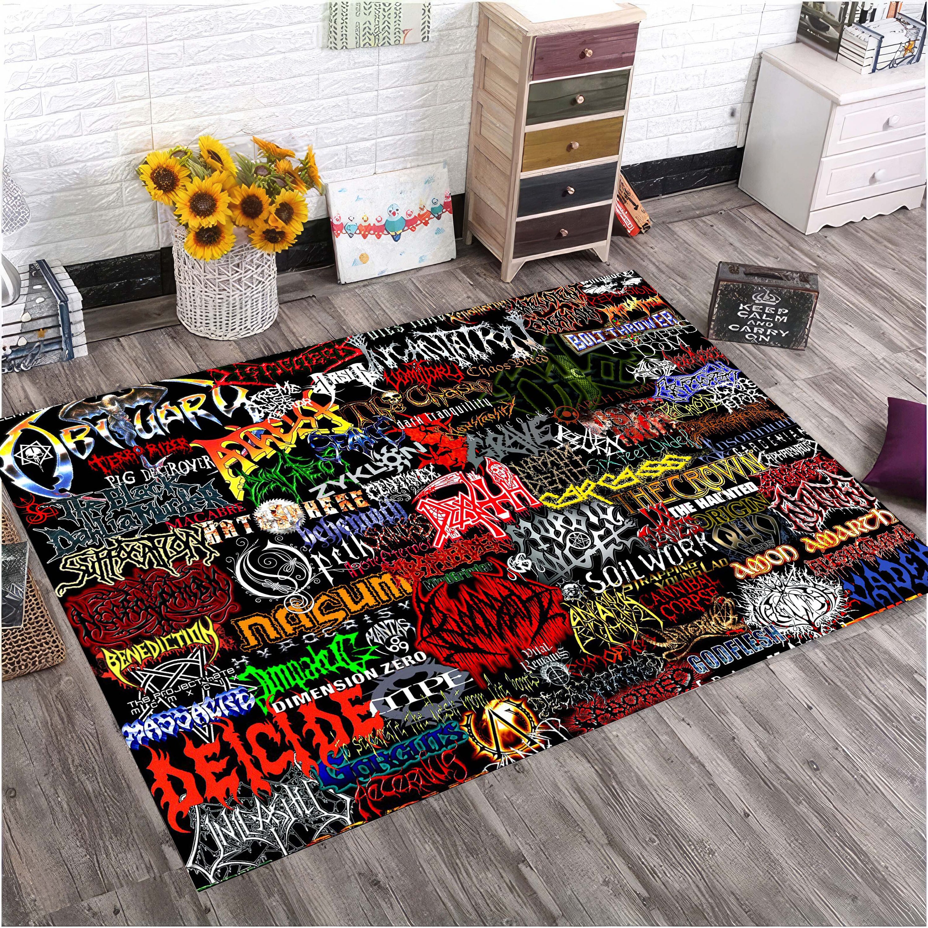 Discover Rock Music Group Carpet, Metal Music Logo Carpet, Famous Rock Band Logos Rug, Teenage Room Music Mat, Heavy Metal Rug, Gift For Music Lover