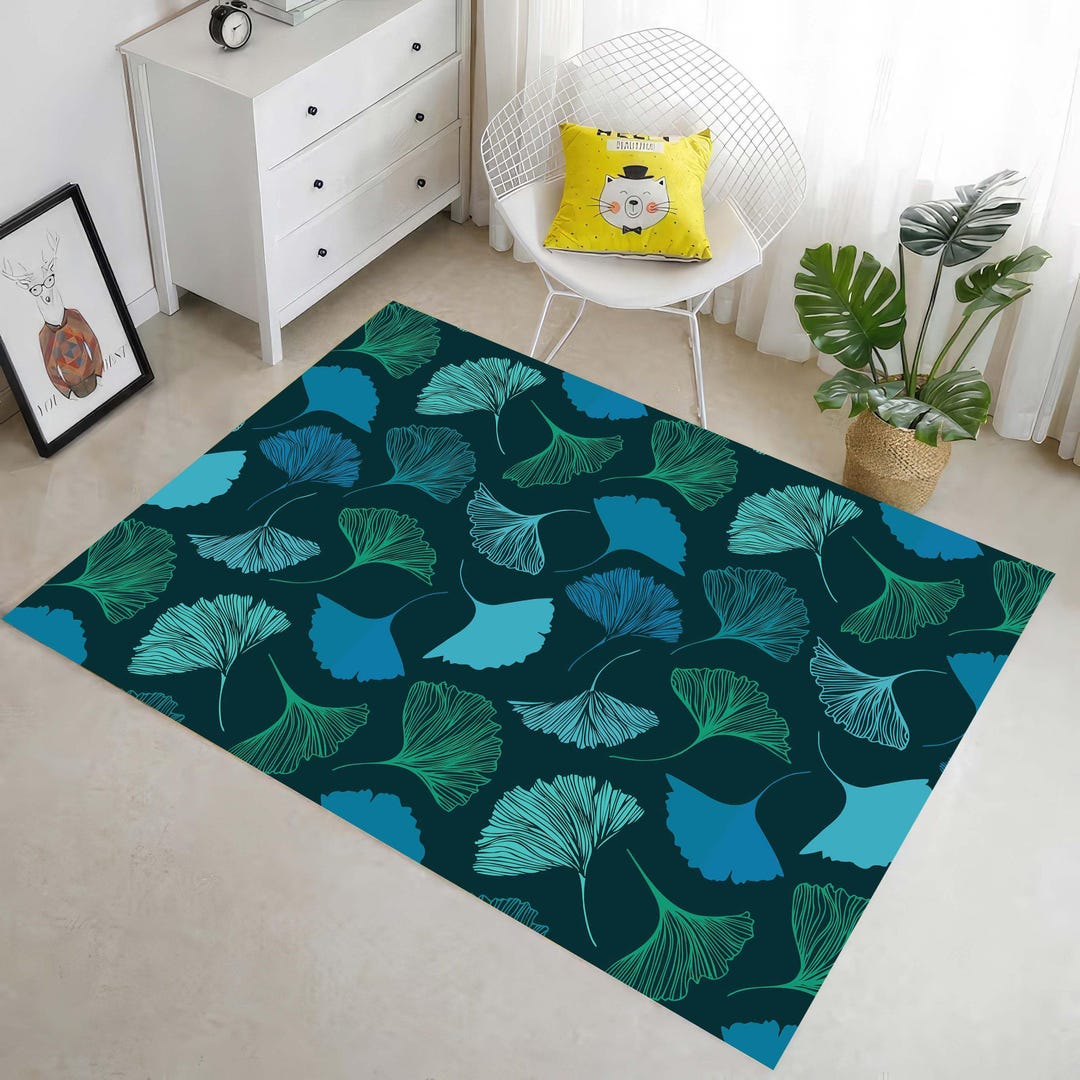 Ginkgo Leaf Rug, Green Leaf Rug, Ginkgo Carpet, Plant Rug, Ginkgo ...