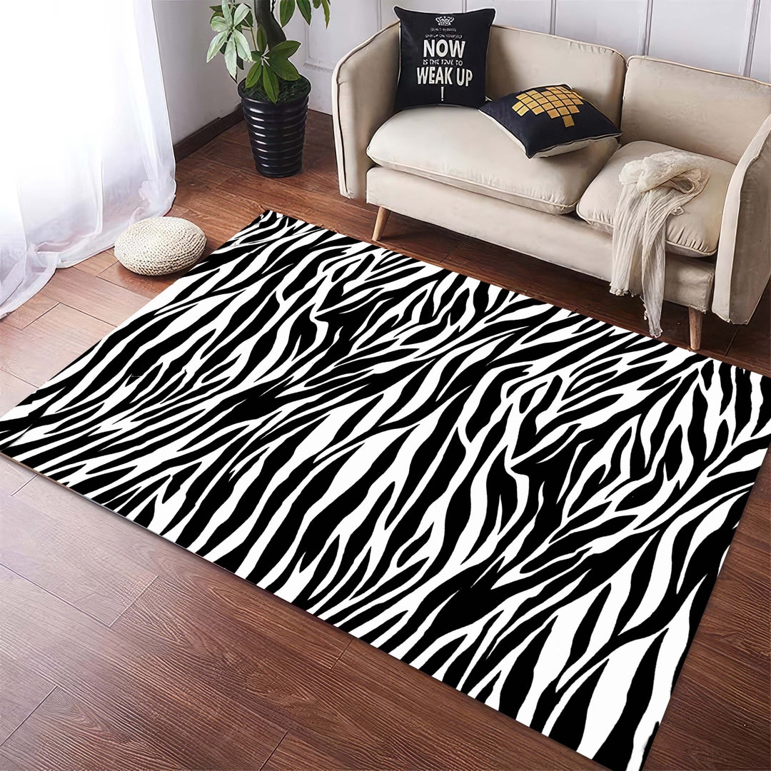 Zebra Rug, Zebra Pattern Rug, Animal Rugs, Black and White Rug ...