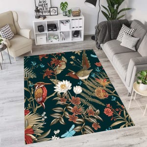Bird Design Tropical Forest Decor - Colorful Home Area Decor Gift -  Flower Painting Living Room Rug