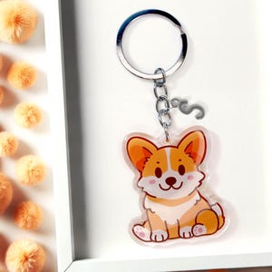 Corgi Keychain with Initial Charm - Cute Acrylic Pembroke Welsh Corgi Gift for Dog Lovers, Pet Parents & Dog Moms Dads Accessory