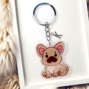 French Bulldog Acrylic Keychain with Initial Charm - Cute Frenchie Gift for Dog Lovers & Pet Parents, Adorable Dog Accessory