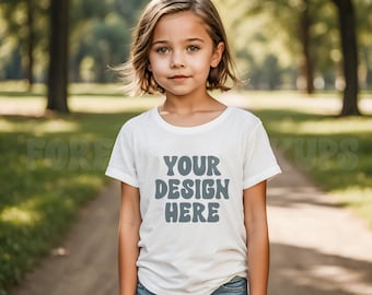 Little Girl Bella Canvas 3001T Mockup: White T-Shirt, Outdoor (JPG Digital Download)