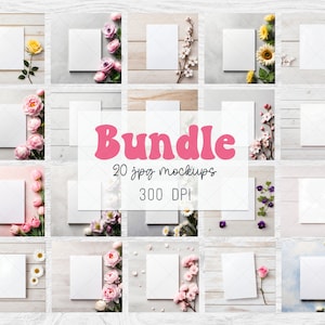 Pakiet makiet JPEG Card, makiety płaskie, makiety JPEG Boho Invitation, pakiet makiet białej kartki okolicznościowej 5x7, zestaw makiet kartek urodzinowych
