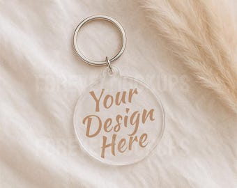 Clear Acrylic Keychain Mockup | Round Sublimation Template (Digital Download)