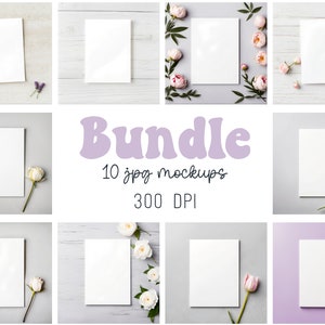 Pacote de mockups JPEG de cartão, mockups flat lay, mockups JPEG de convite boho, pacote de mockups de cartão comemorativo branco 5x7, conjunto de mockups de cartão de aniversário