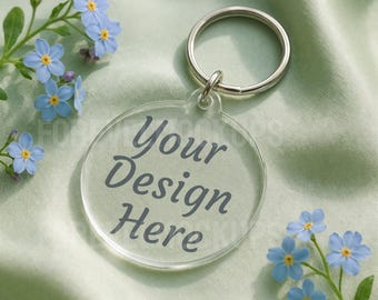 Clear Acrylic Round Keychain Mockup | Floral Keychain JPEG Template | Blank Keychain Display | Product Mockup for Sublimation