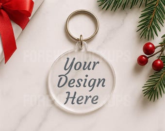 Christmas Keychain Mockup | Clear Acrylic Round Template (JPEG)