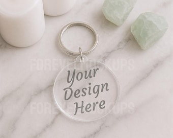 Clear Acrylic Round Keychain Mockup | Sublimation Template (JPEG)