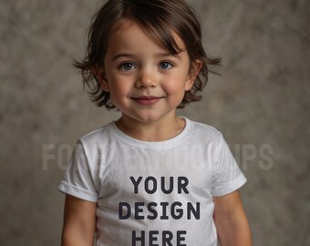 White Bella Canvas 3001T T-Shirt Mockup: Little Girl Model (JPG Digital Download)