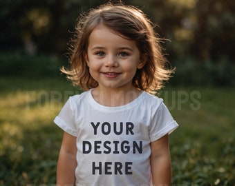 Bella Canvas 3001T White T-Shirt Mockup: Little Girl Model (JPG Digital Download)