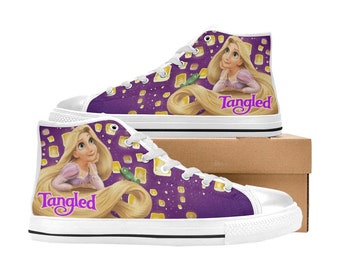 Tangled Rapunzel Scarpe di tela alte personalizzate per uomo, donna e bambino