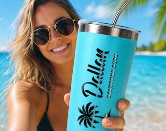 Taza de viaje personalizada para la playa, vaso térmico de acero inoxidable de 20 oz personalizado.