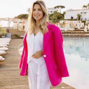 Hot pink suit jacket womens best sale