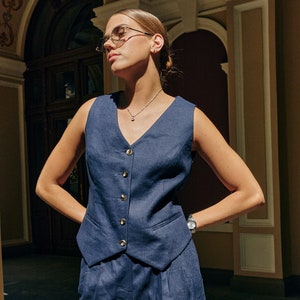 Navy Blue Linen Vest Etsy Canada