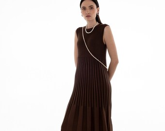 Cotton Knitted Chocolate Brown Maxi Dress VERA, Elegant Cotton Rib Knit Sleeveless Long Summer Dress for Special Occasion,