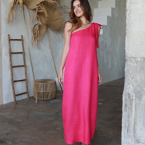 Linen one shoulder maxi dress