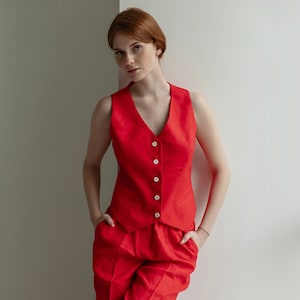Red linen women vest