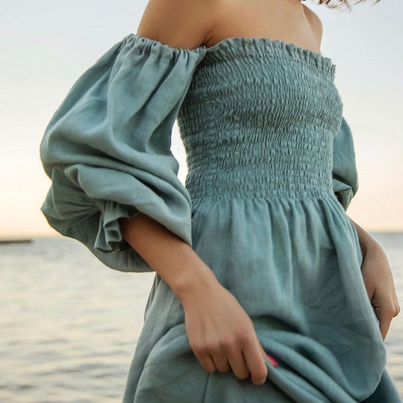 Linen off the shoulder dress