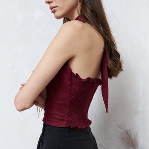 Side view linen halter neck summer top