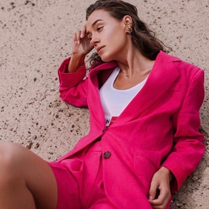 Women linen fuchsia blazer