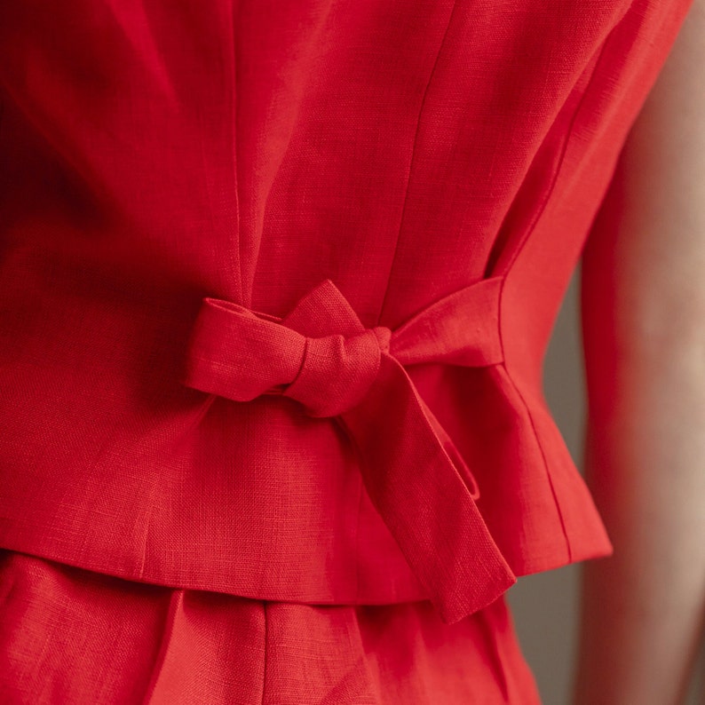 Red Linen Vest for Women, Sleeveless Linen Womens Smart Waistcoat Top, V Neck Linen Elegant Top for Women image 5