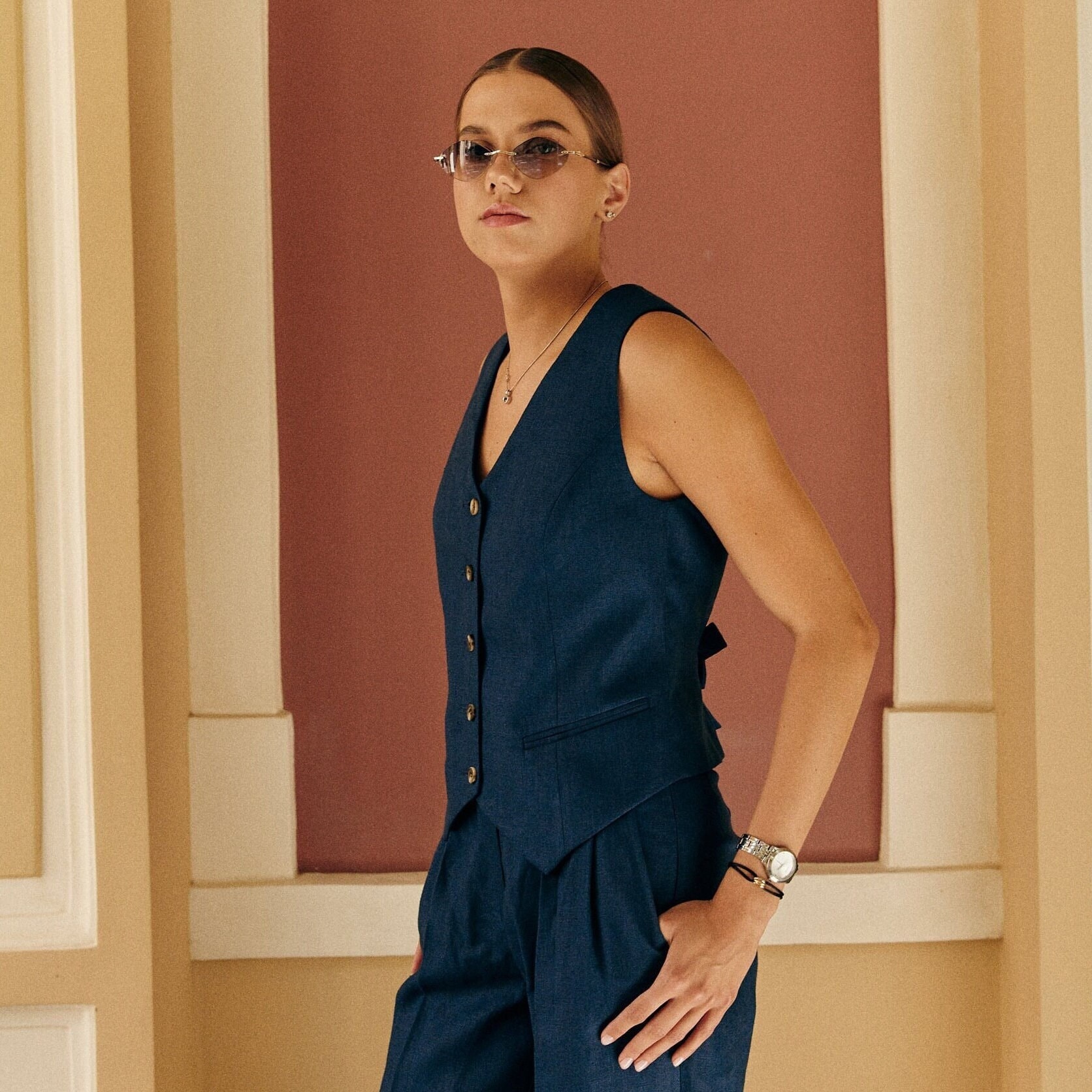 【未使用タグ付き】MADISON BLUE DRESS VEST LINEN 未使用タグ付き】MADISON BLUE DRESS VEST LINEN