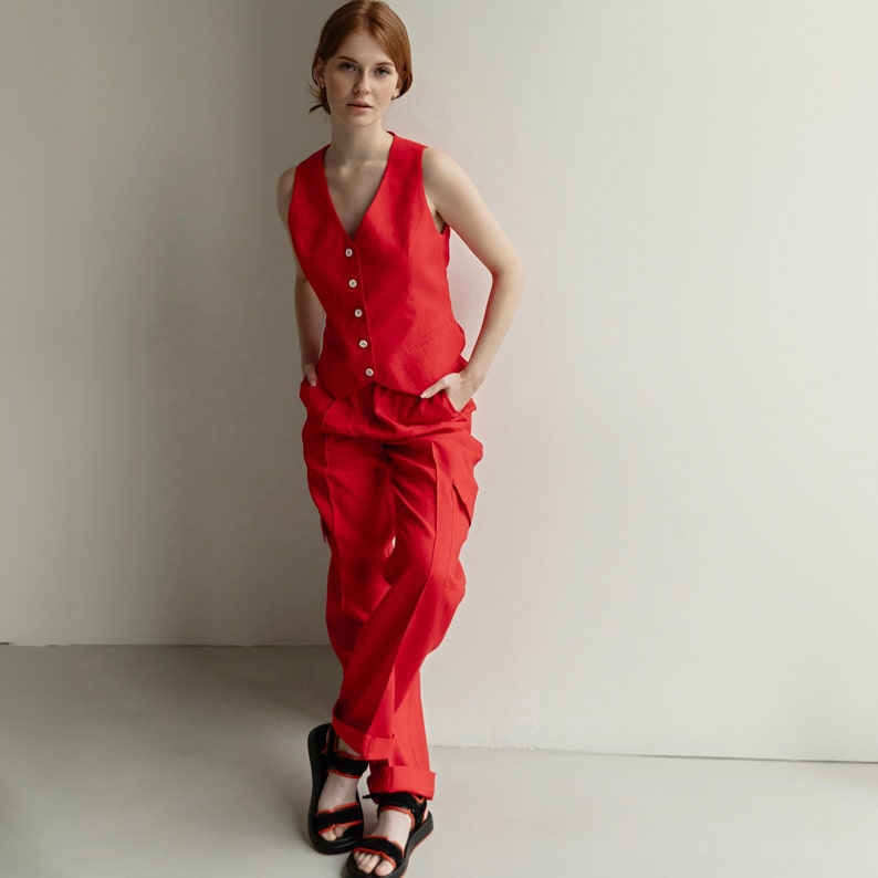 Red linen women waistcoat