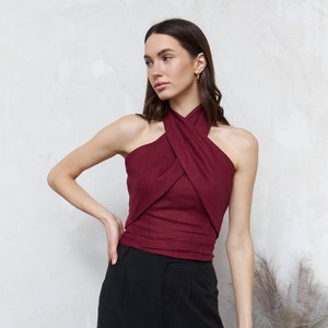 Halter neck linen top