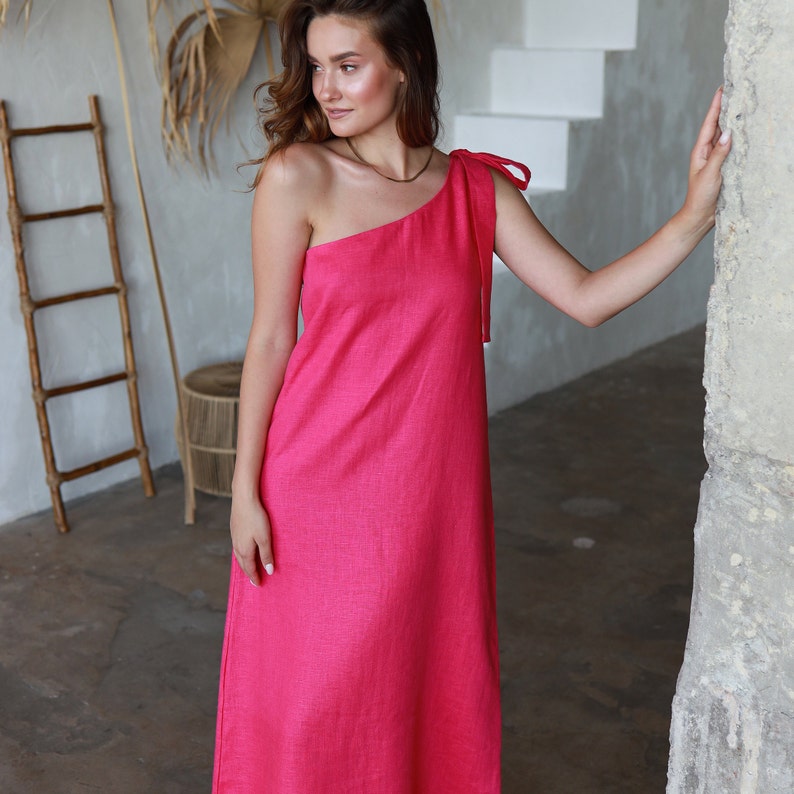 Linen one shoulder maxi dress