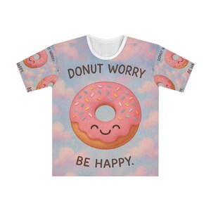 Happy Donut T-shirt | Men's Loose Tee for Casual Wear, Gift for Food Lovers, Fun Graphic Shirt, Summer Style, Unique Present