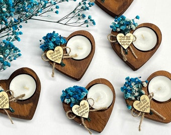 Masse personalisierte Holz Herz Kerzenhalter, personalisierte Hochzeitskerze, Holz Teelichthalter, Hochzeit Gefälligkeiten für Gäste, Bevorzugungen Herz