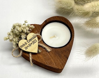 Personalized Wood Heart Candle Holder, Personalized Wedding Candle, Wooden Tealight Holder, Wedding Favors For Guests, Rustic Favors Heart