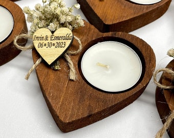 50 pcs Personalized Wood Heart Candle Holder, Personalized Wedding Candle, Wooden Tealight Holder, Wedding Favors For Guests, Rustic Favors