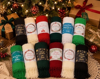 Personalized Christmas Wedding Shawl Favors, Cozy Cotton-Polyester Wrap (27.5'' x 67'')
