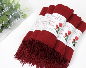 Burgundy Pashmina Shawl, Wedding Favors for Guests, Pashminas in Bulk Bridal Shower, Favors Shawls for Wedding, Personalized Pashmina